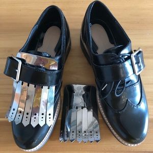 Zara Black Patent Leather Oxford with Fringe